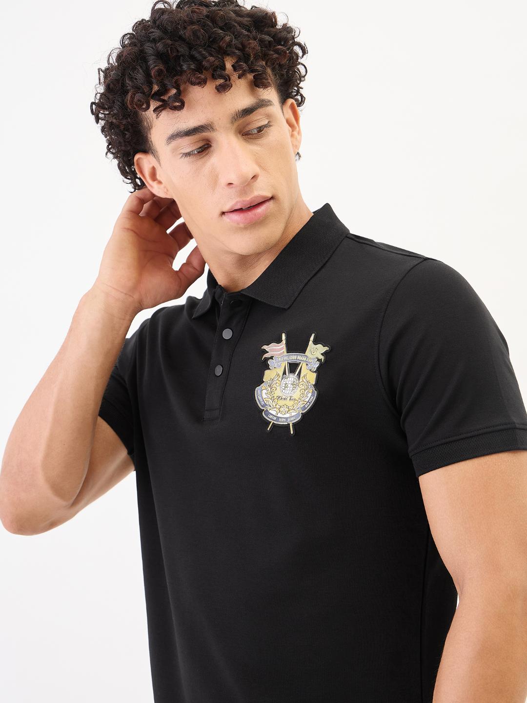 True Religion Men Black Solid Polo Tshirt