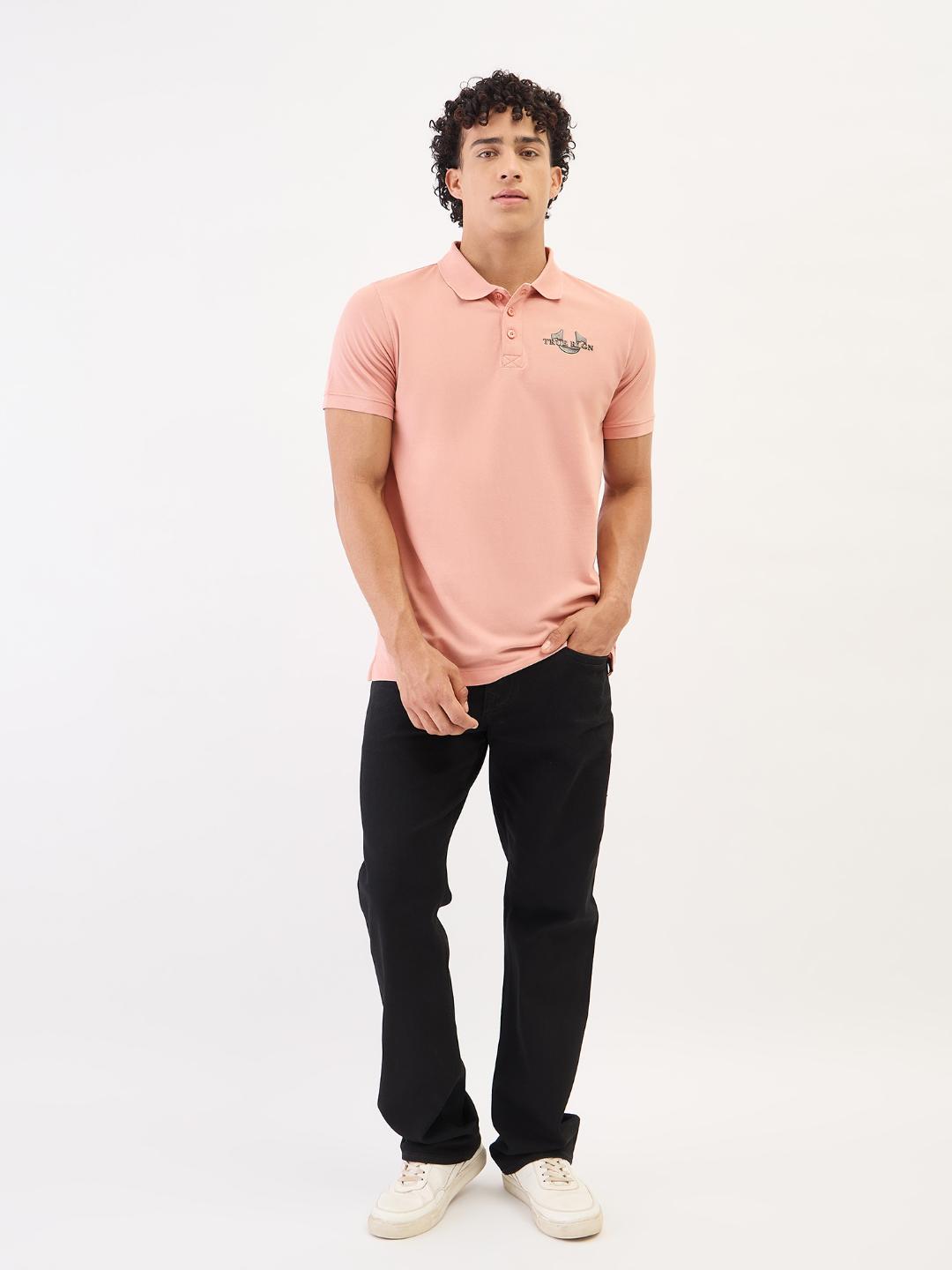 True Religion Men Pink Solid Polo Tshirt