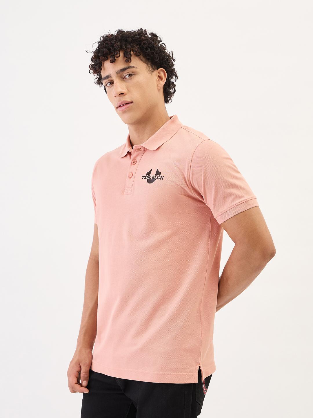 True Religion Men Pink Solid Polo Tshirt
