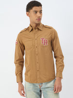 True Religion Men Brown Solid Collar Shirt