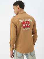 True Religion Men Brown Solid Collar Shirt