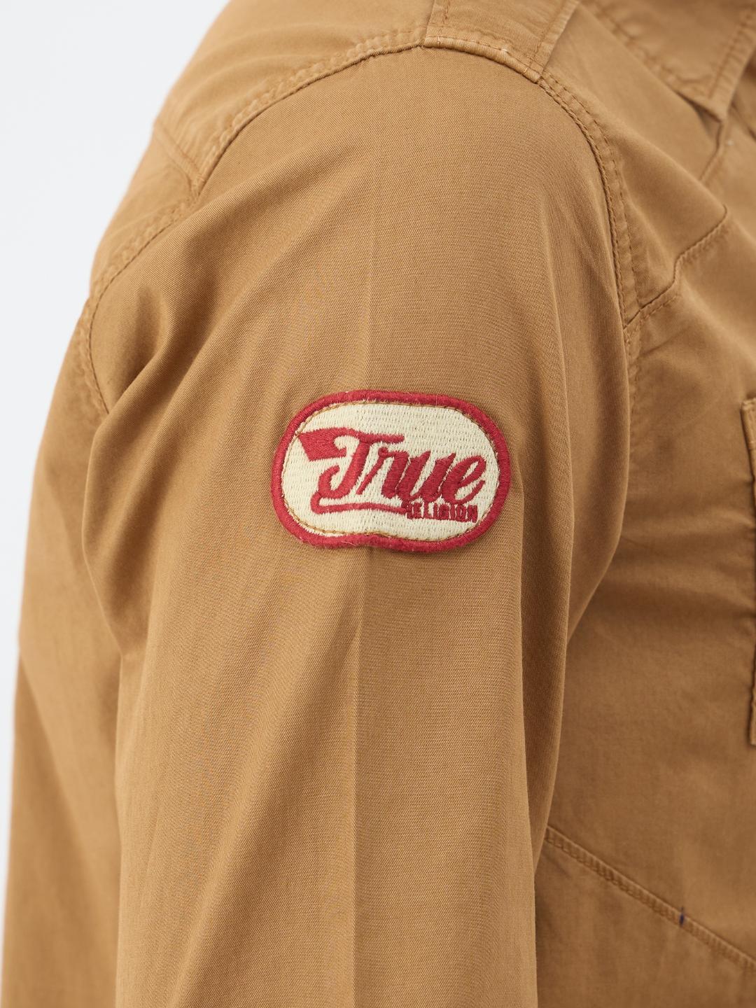 True Religion Men Brown Solid Collar Shirt