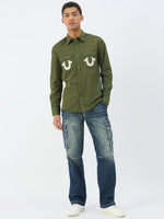 True Religion Men Green Solid Collar Shirt