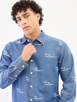 True Religion Men Blue Solid Collar Shirt