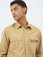 True Religion Men Beige Solid Collar Shirt