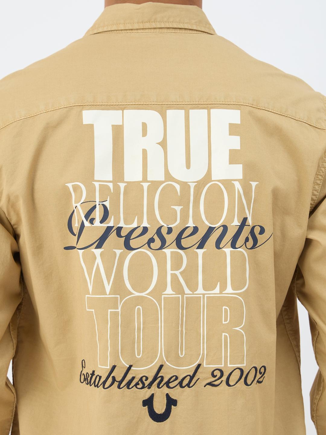 True Religion Men Beige Solid Collar Shirt