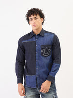 True Religion Men Blue Solid Collar Shirt