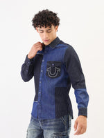 True Religion Men Blue Solid Collar Shirt