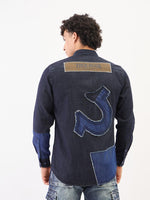 True Religion Men Blue Solid Collar Shirt