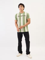 True Religion Men Green Striped Round Neck Tshirt