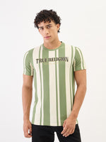 True Religion Men Green Striped Round Neck Tshirt