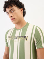 True Religion Men Green Striped Round Neck Tshirt