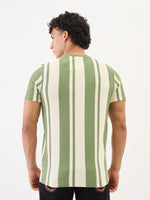 True Religion Men Green Striped Round Neck Tshirt