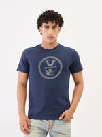True Religion Men Navy Blue Solid Round Neck Tshirt