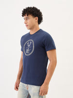 True Religion Men Navy Blue Solid Round Neck Tshirt