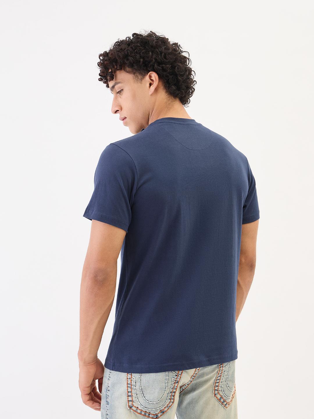 True Religion Men Navy Blue Solid Round Neck Tshirt