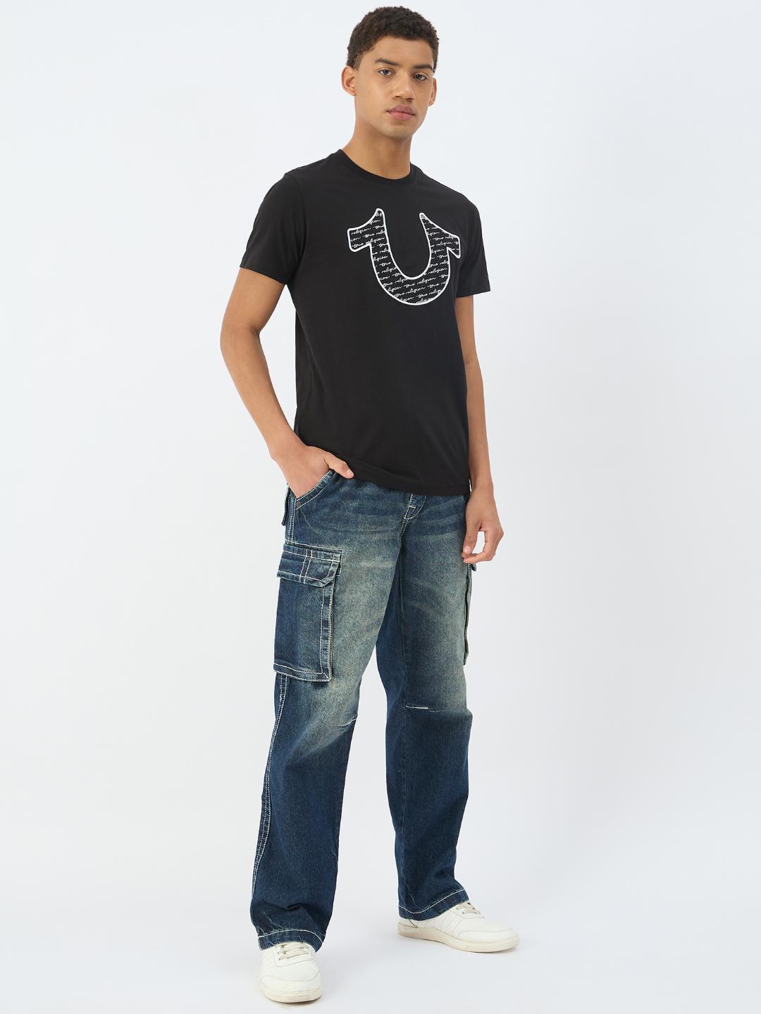 True Religion Men Black Solid Round Neck Tshirt