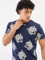 True Religion Men Blue Solid Round Neck Tshirt