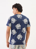 True Religion Men Blue Solid Round Neck Tshirt