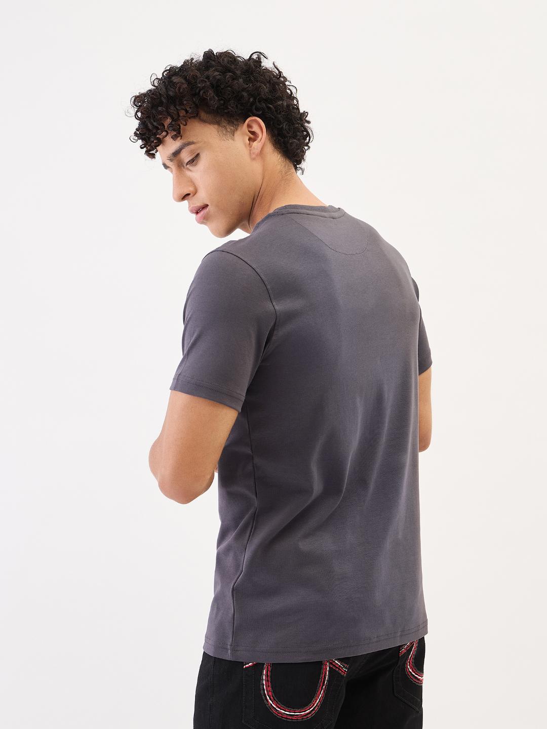 True Religion Men Grey Solid Round Neck Tshirt