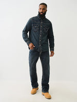 True Religion Men Blue Classic Point Collar Full Sleeves Contrast Stitching Denim Shirt
