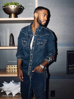 True Religion Men Blue Classic Point Collar Full Sleeves Contrast Stitching Denim Shirt