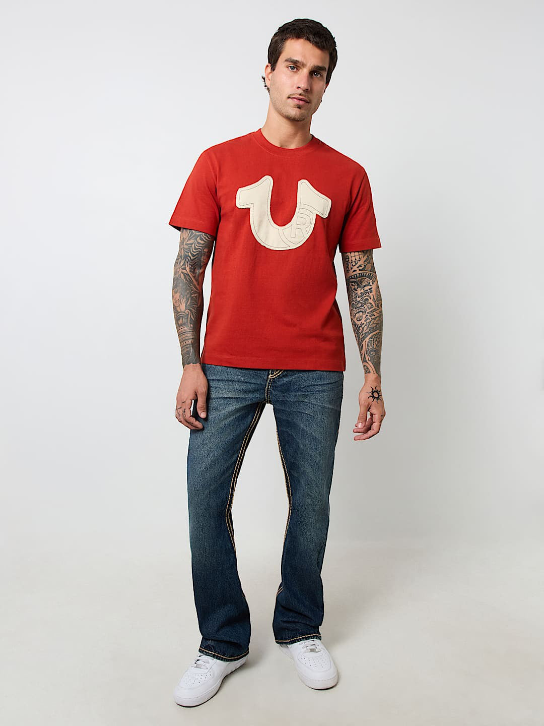 True Religion Men ROPE STITCH Joey Flared Fit Dark Wash Jeans