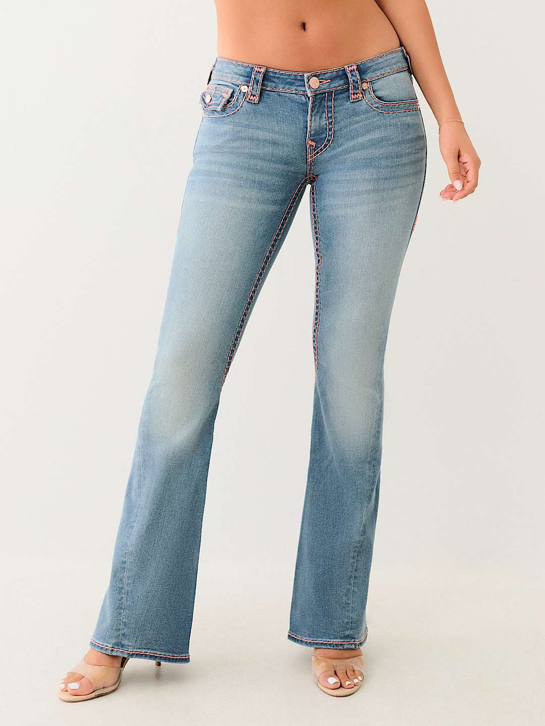 True Religion Super T Joey Flare Fit Blue Mid Rise Washed Jeans