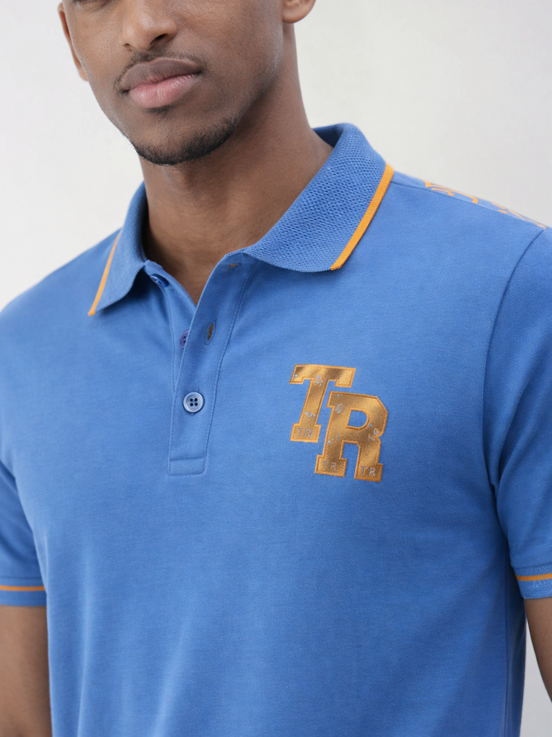 True Religion Men Blue Solid Regular Fit Pure Cotton Polo T-Shirt