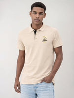 True Religion Men Beige Solid Regular Fit Pure Cotton Polo T-Shirt