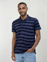 True Religion Men Indigo Blue Printed Regular Fit Pure Cotton Polo T-Shirt