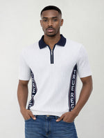 True Religion Men White Solid Regular Fit Pure Cotton Polo T-Shirt
