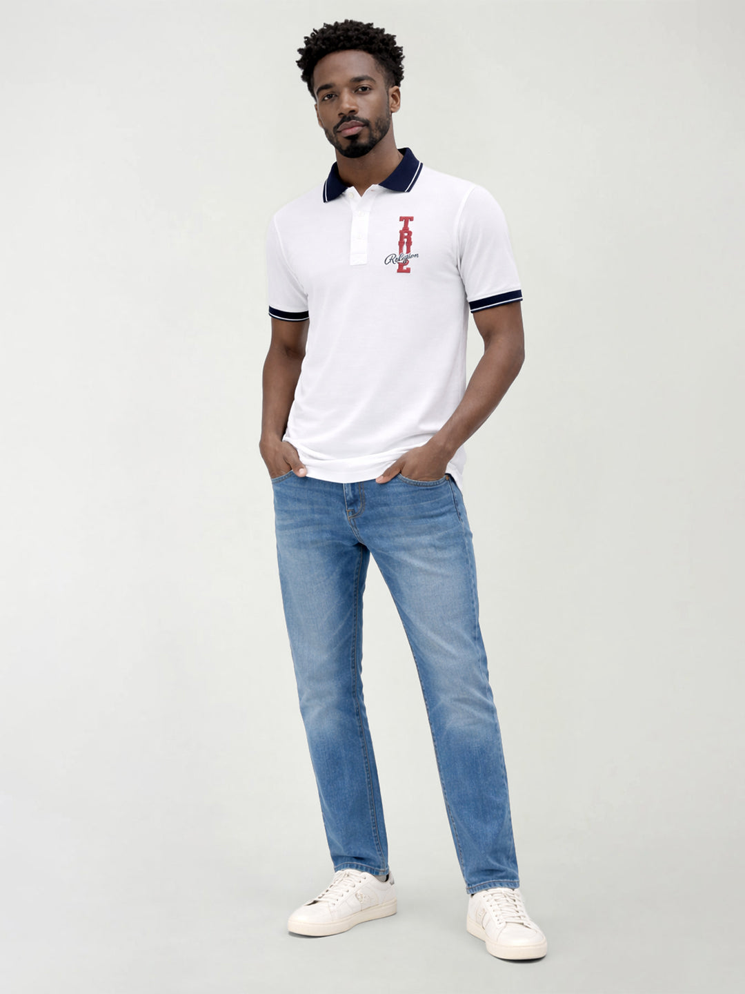 True Religion Men White Solid Regular Fit Pure Cotton Polo T-Shirt
