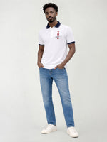 True Religion Men White Solid Regular Fit Pure Cotton Polo T-Shirt