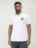 True Religion Men White Solid Regular Fit Pure Cotton Polo T-Shirt