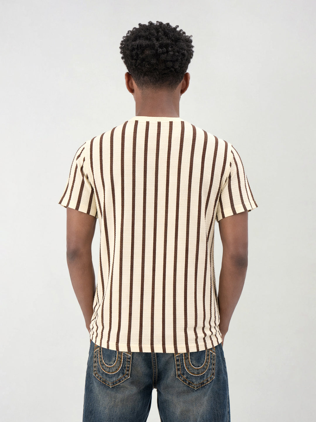 True Religion Men Beige Striped Regular Fit T-Shirt