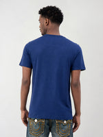 True Religion Men Blue Solid Regular Fit Pure Cotton T-Shirt