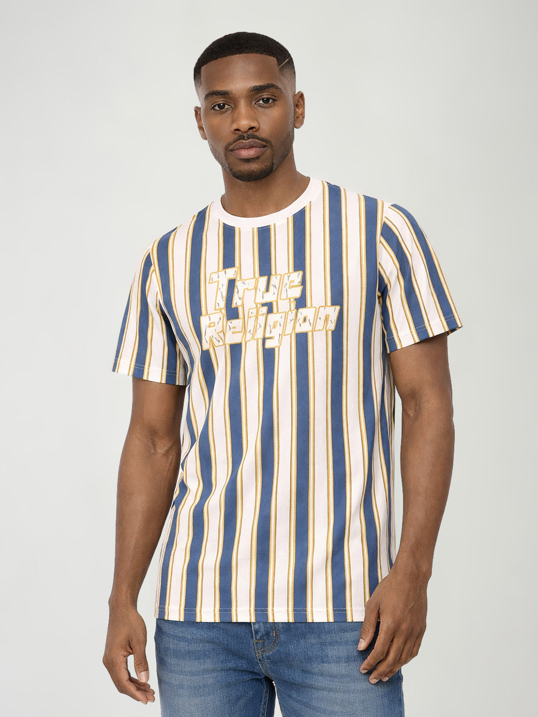 True Religion Men Multicolor Striped Regular Fit Pure Cotton T-Shirt