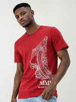 True Religion Men Red Printed Regular Fit Pure Cotton T-Shirt