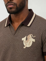 True Religion Men Brown Woven Design Regular Fit Polo T-Shirt