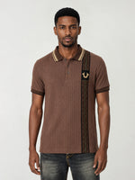 True Religion Men Brown Woven Design Regular Fit Polo T-Shirt