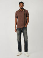 True Religion Men Brown Woven Design Regular Fit Polo T-Shirt