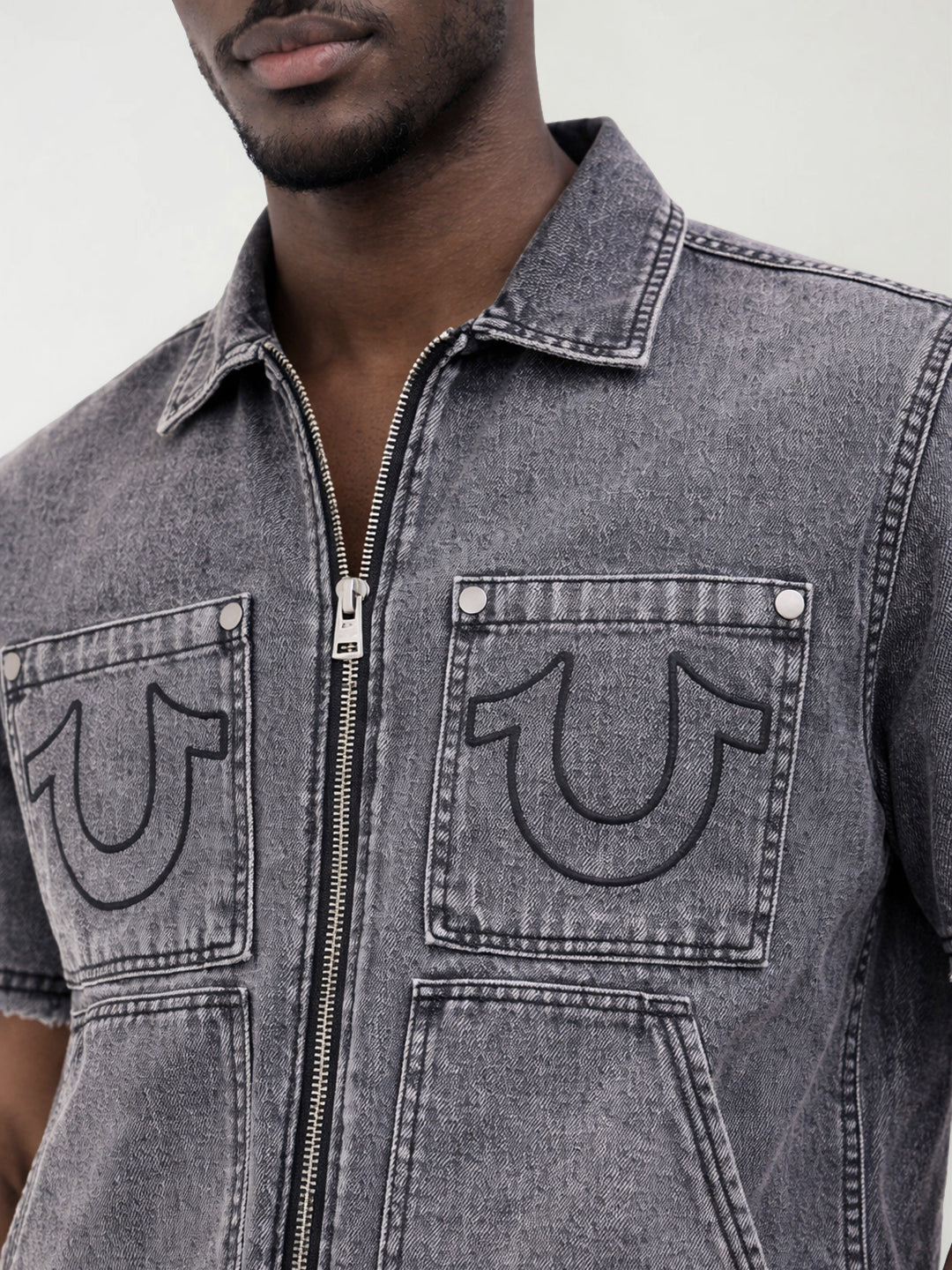 True Religion Men Grey Solid Regular Fit Shirt