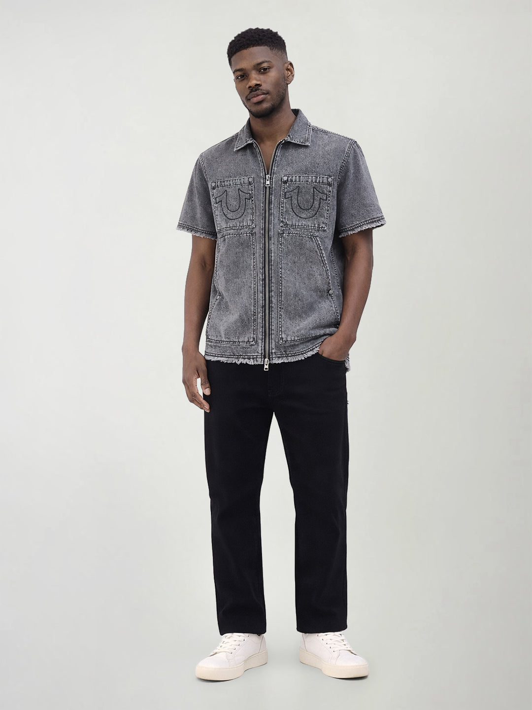 True Religion Men Grey Solid Regular Fit Shirt