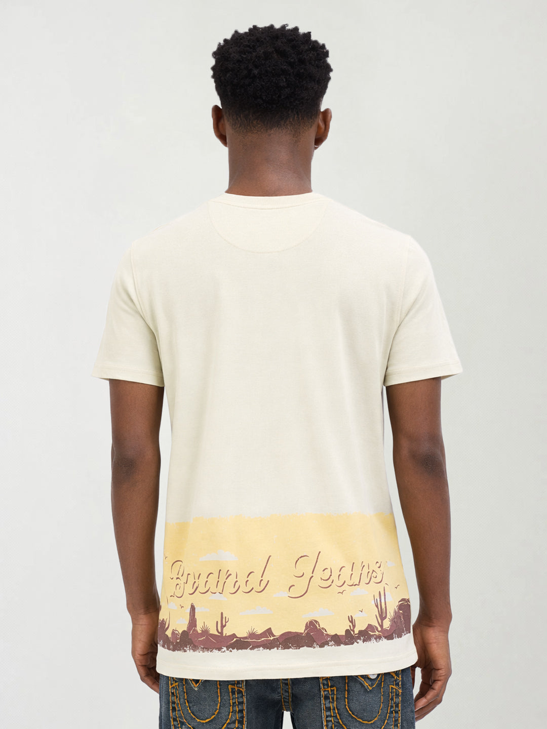 True Religion Men Beige Printed Regular Fit T-Shirt