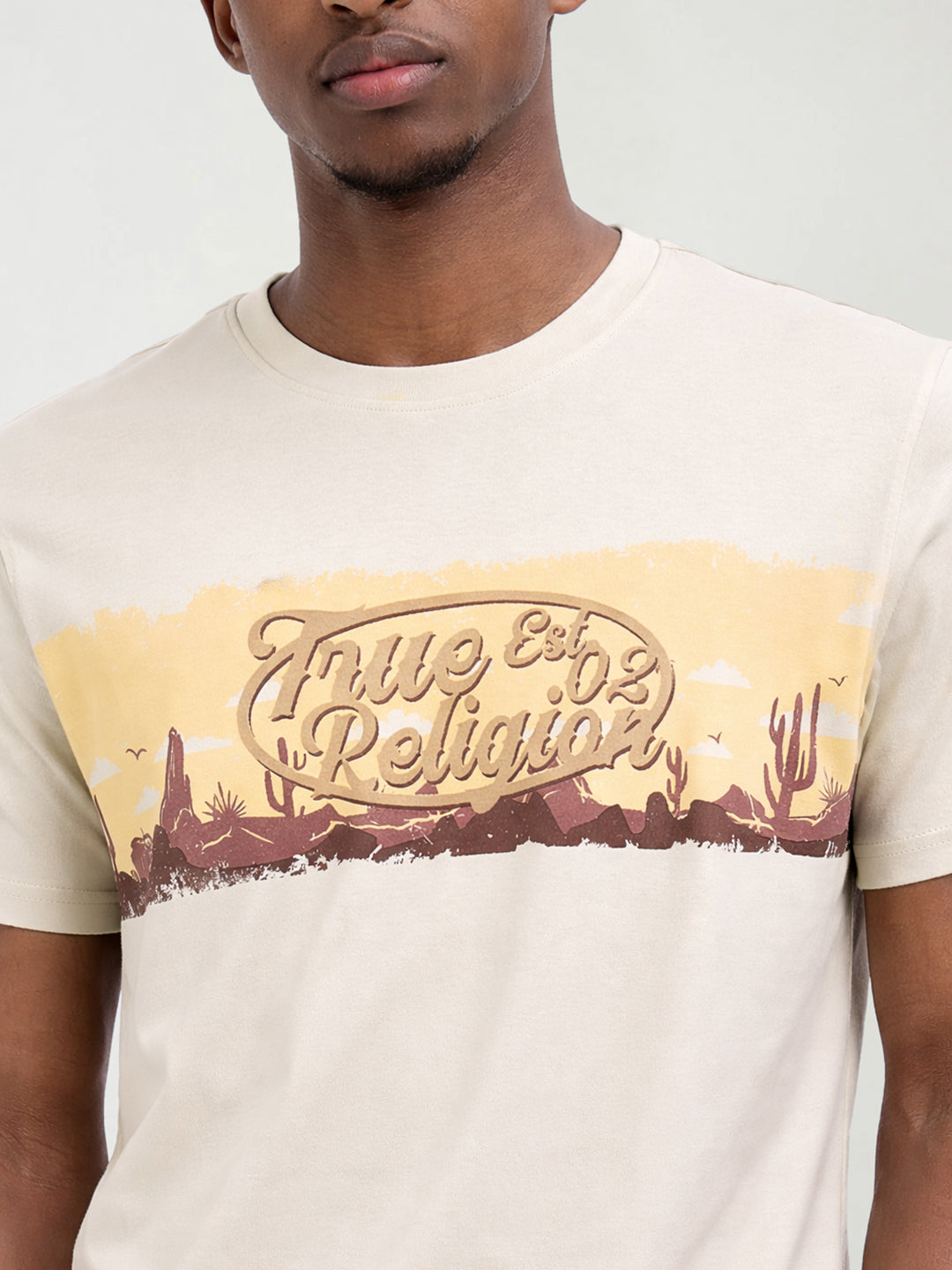 True Religion Men Beige Printed Regular Fit T-Shirt