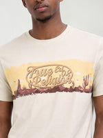 True Religion Men Beige Printed Regular Fit T-Shirt