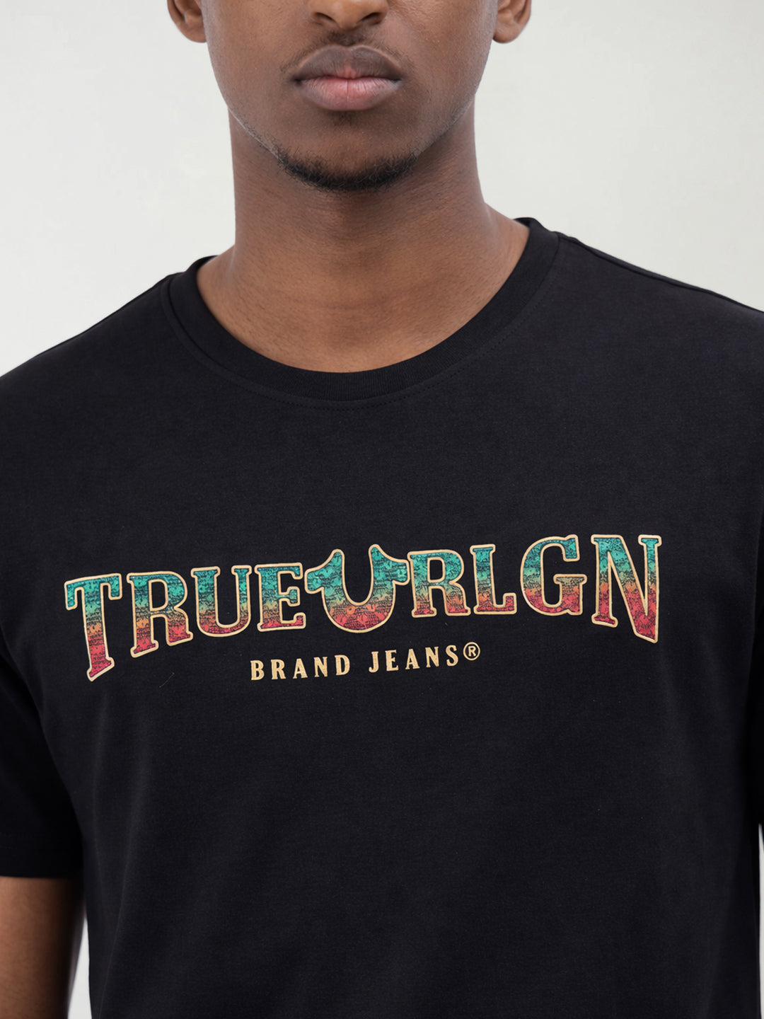 True Religion Men Black Solid Regular Fit T-Shirt