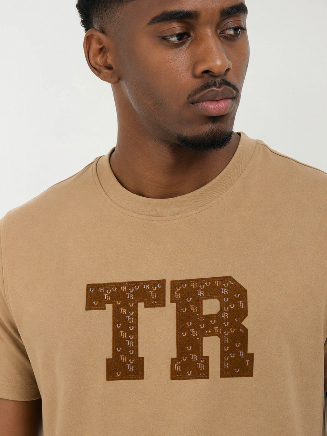 True Religion Men Khaki Printed Regular Fit T-Shirt