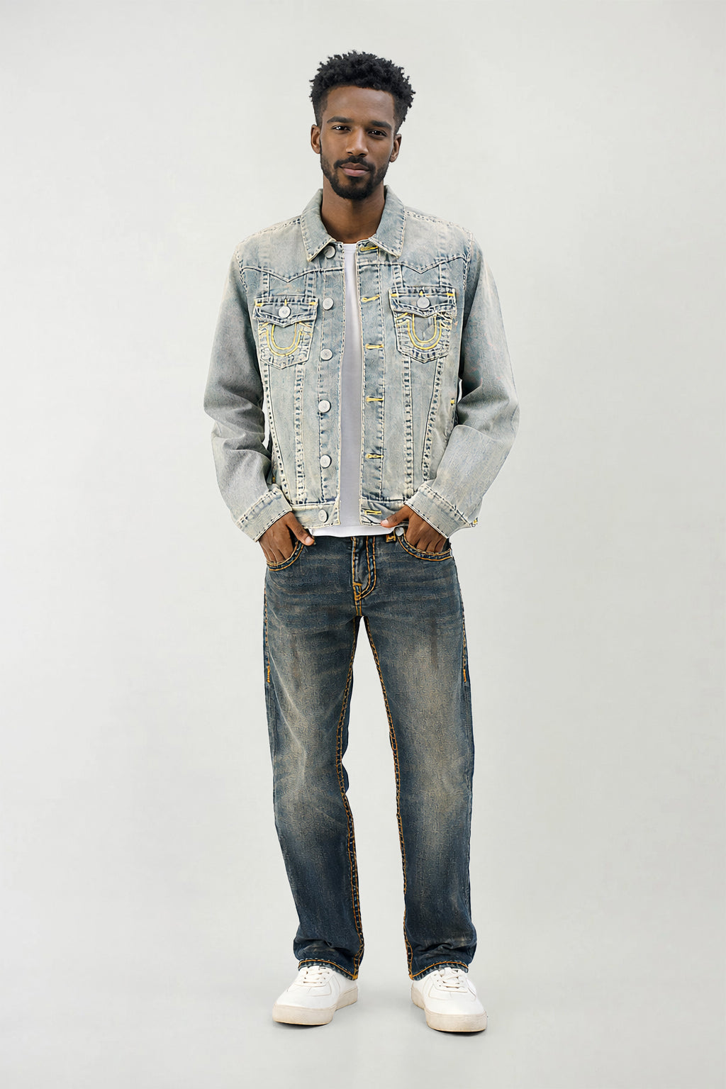 True Religion Men Dark Blue Solid Straight Fit Super T Ricky Jeans
